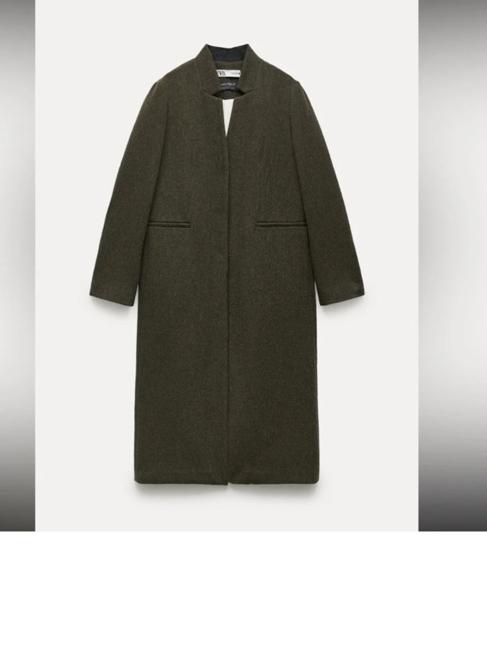 Zara Manteco Wool Blend Longline Coat Olive Green Minimalist XS - Picture 2 of 14